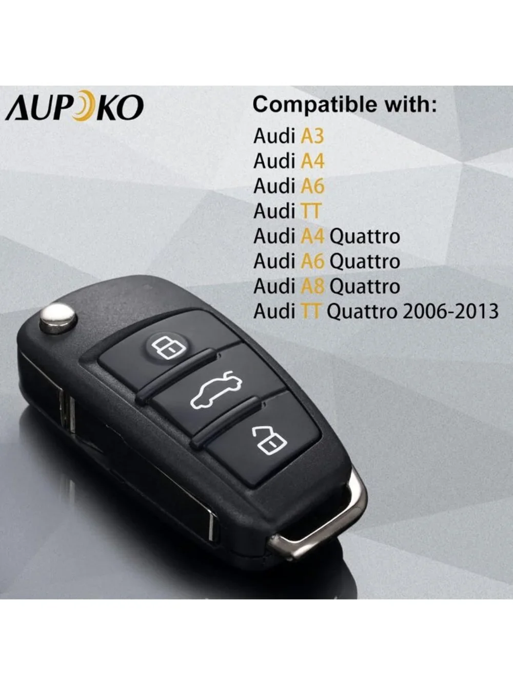 Keyless Entry Remote Key Shell Case, 3 Buttons, Compatible with Audi Models A3